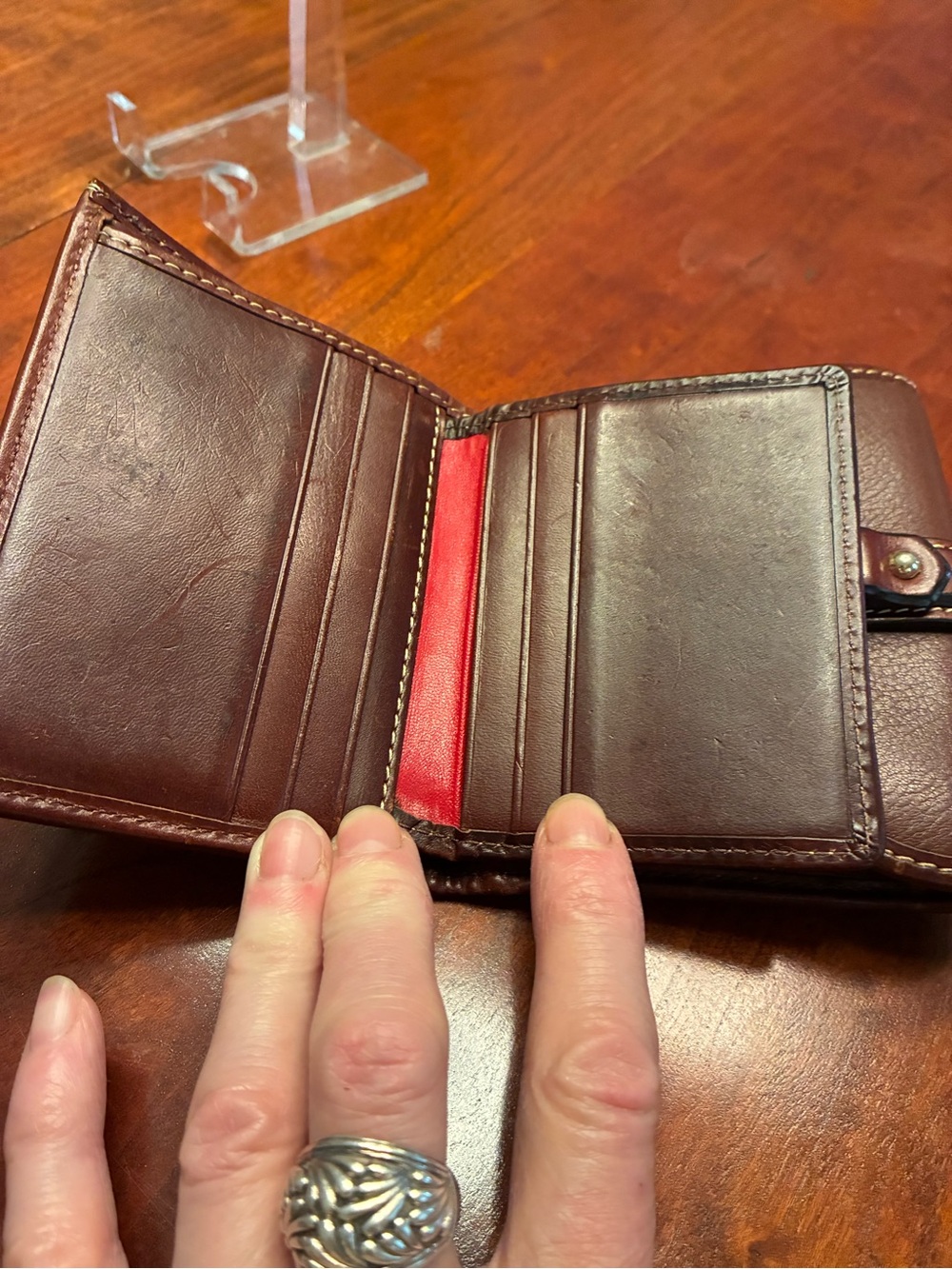 Dooney & Bourke Brown Leather Compact Wallet with Brass Ring - Picture 11 of 13